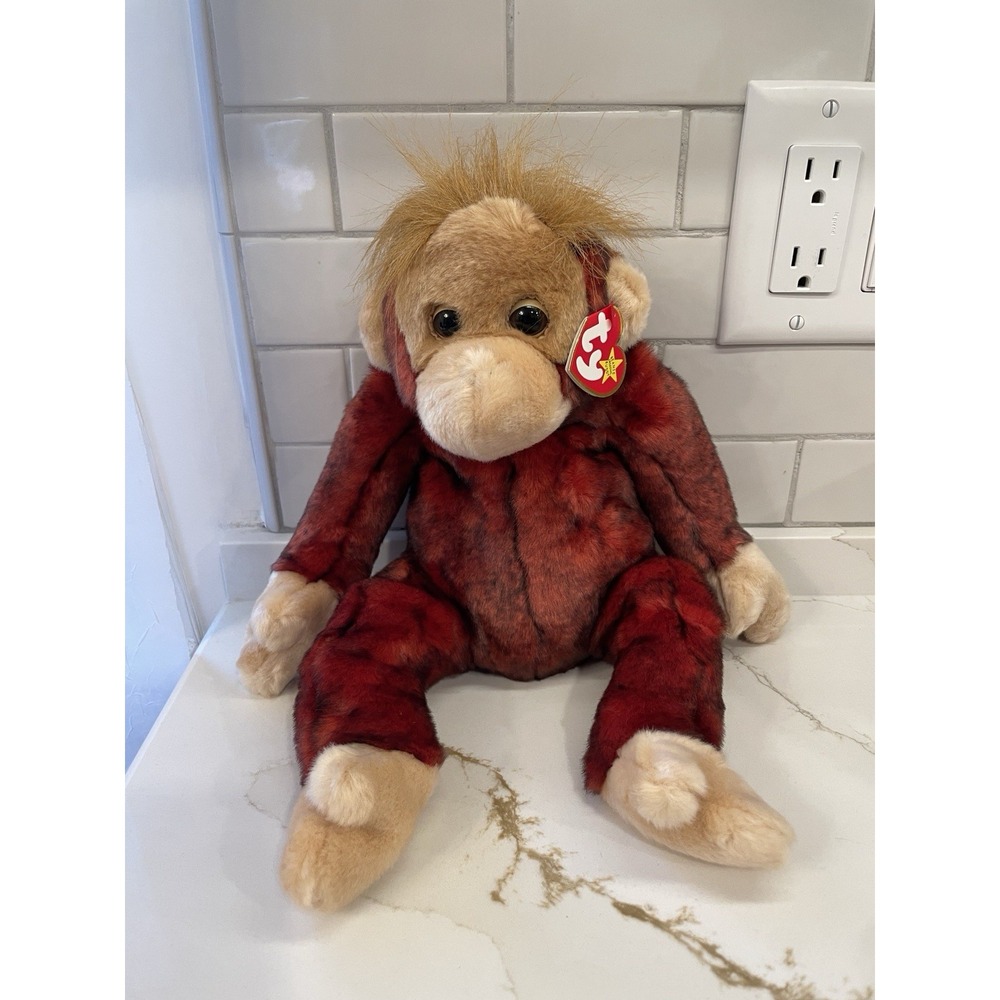 Vintage TY Schweetheart Beanie Buddies Plush Orangutan Monkey Red 1999 New